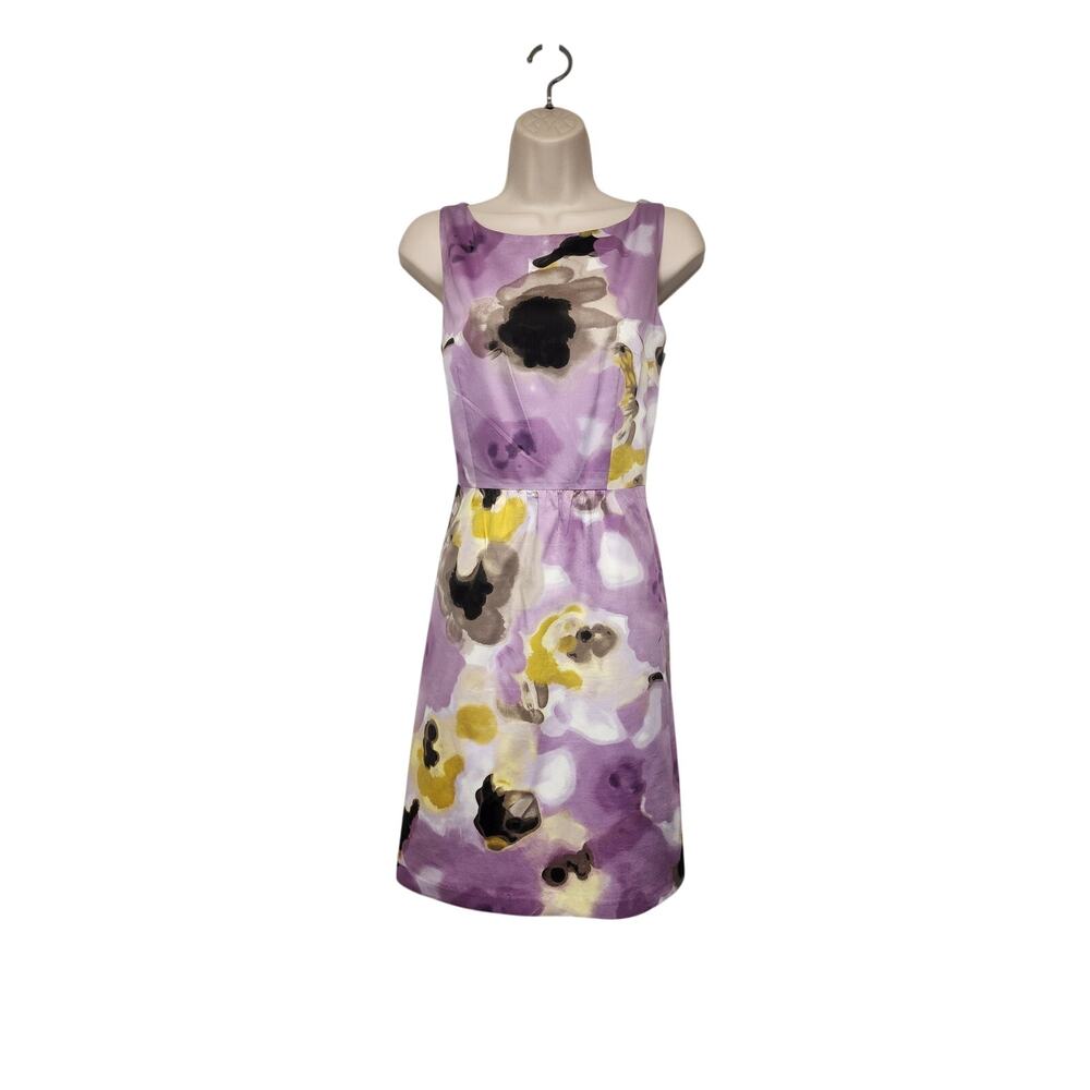 ANN Taylor V-Back Sleeveless Purple/Beige Knee Length Sheath Dress Size 8P